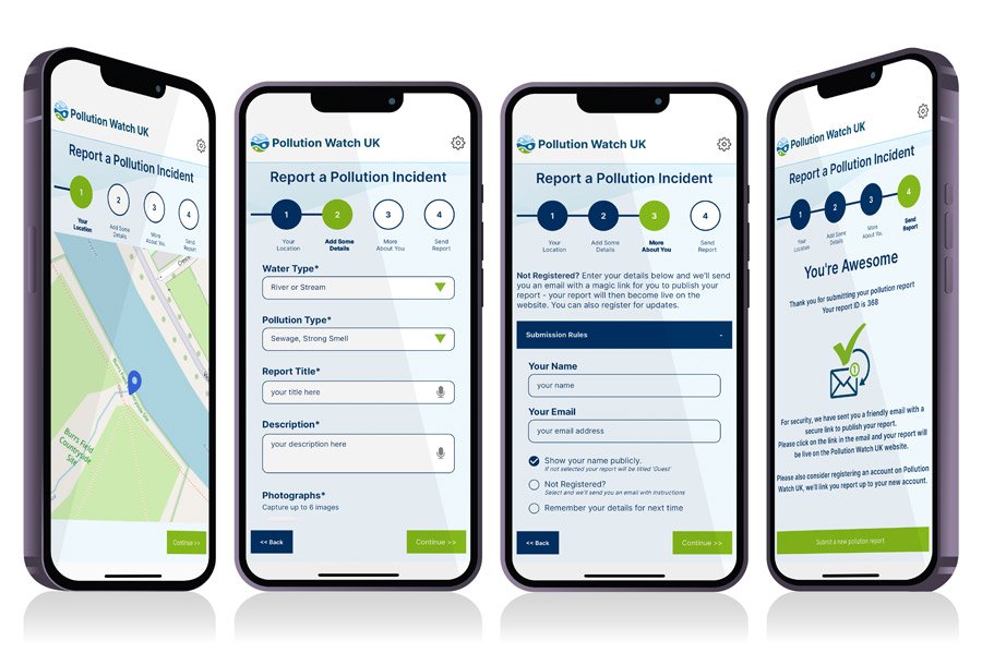 Pollution Watch mobile app screens